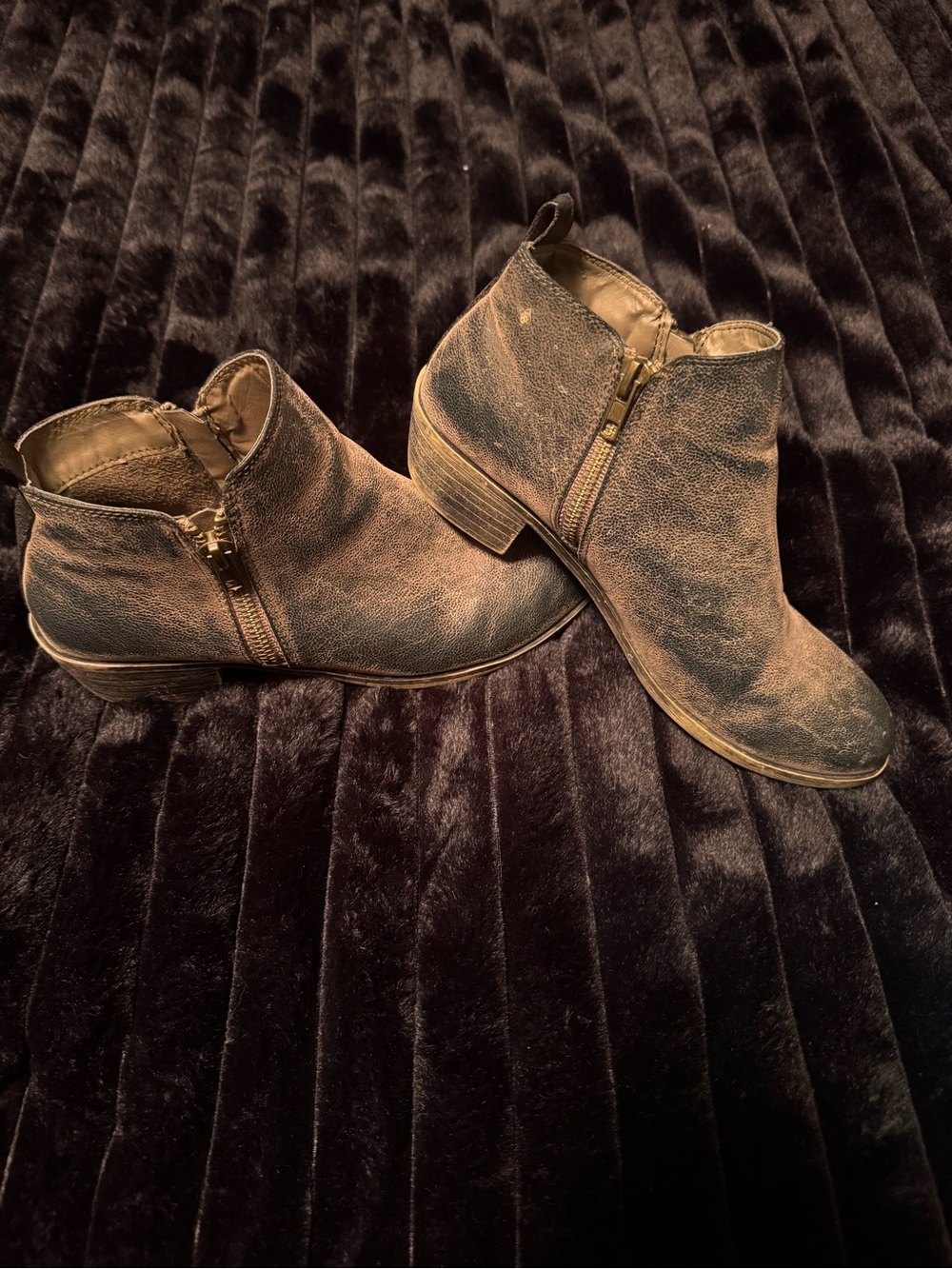Women's Brown Distressed Suede Ankle Booties with Side Zip